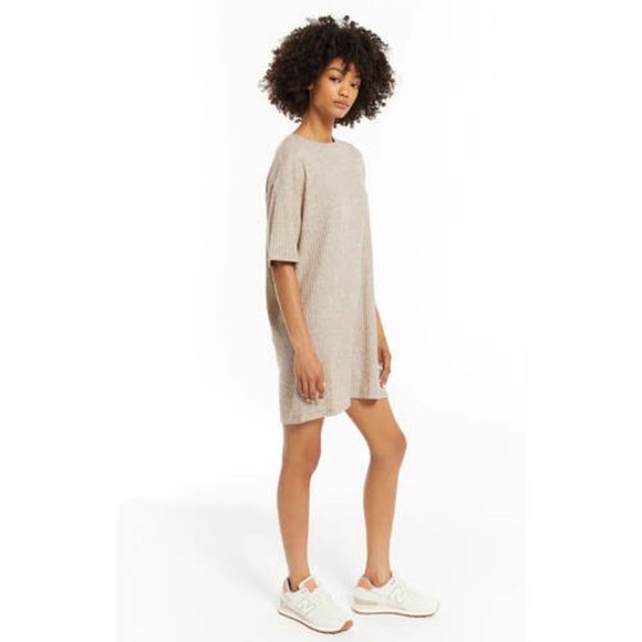Z Supply Denny Rib Dress Heather Latte Tan Small - Picture 1 of 6